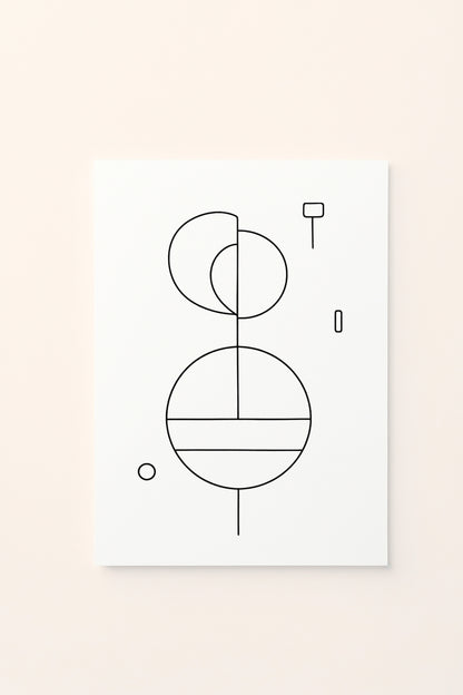 Poster educativo per bambini in bianco e nero da colorare con composizione di cerchi di diverse dimensioni, su delicato sfondo rosato.
