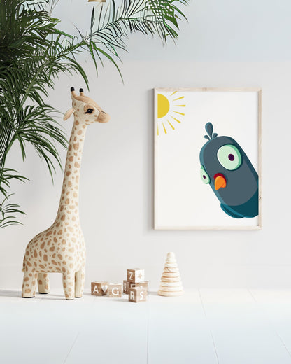 Poster per bambini da stampare – Pappagallo Blu al Sole (Stampa Digitale)
