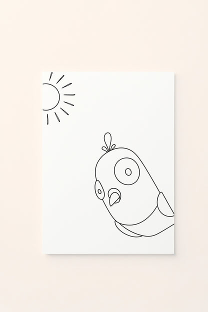 poster-bambini-pappagallo-sole-sfondo-rosato-BN-cameretta-printablechild