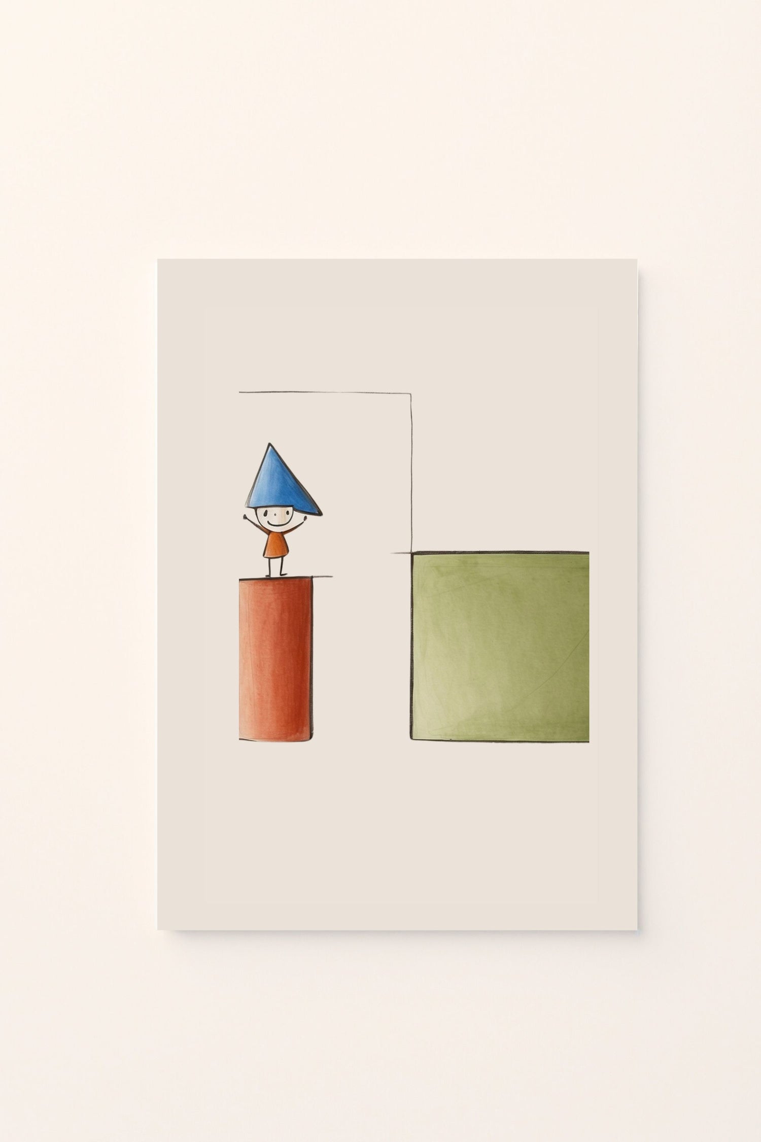 Poster illustrato per bambini con il personaggio “Il Bambino delle Forme”. Ideale per decorare la cameretta e introdurre in modo creativo il mondo delle forme geometriche.

