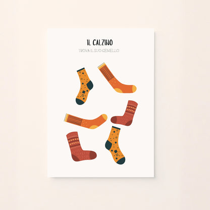 Poster educativo con calzini nei toni freddi da abbinare al loro gemello, per attività di associazione.