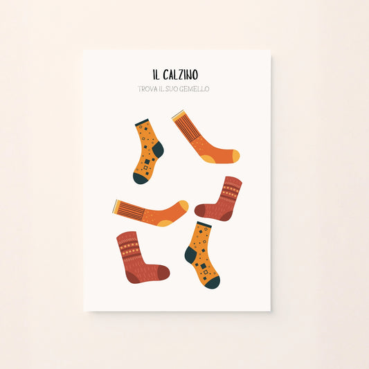 Poster educativo con calzini nei toni freddi da abbinare al loro gemello, per attività di associazione.