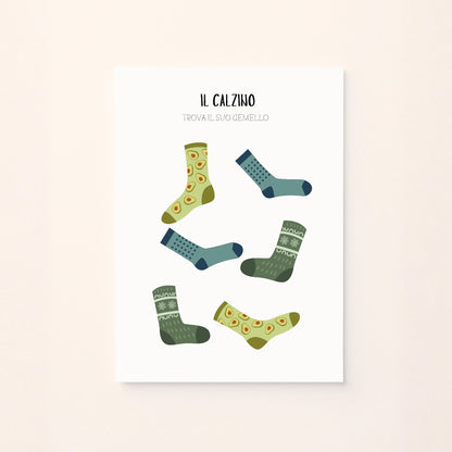 Poster educativo con calzini nei toni freddi da abbinare al loro gemello, per attività di associazione.