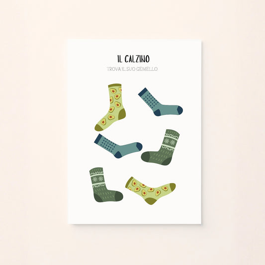Poster educativo con calzini nei toni freddi da abbinare al loro gemello, per attività di associazione.