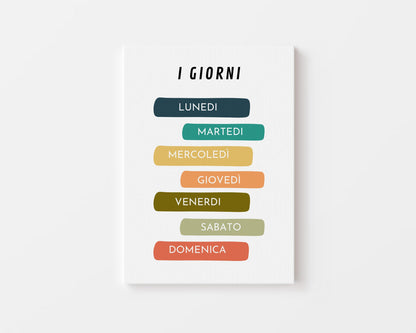 Poster per bambini da stampare con i Giorni della Settimana -  tela bianca PrintableChild