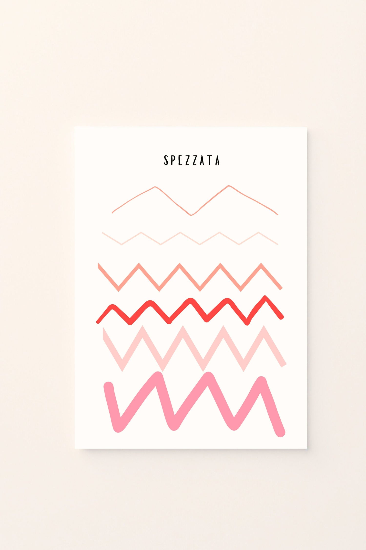 Poster decorativo con linea spezzata colorata su sfondo rosato, ideale per arredare la cameretta con uno stile moderno e allegro.