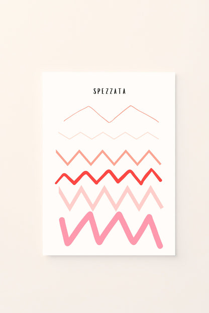 Poster decorativo con linea spezzata colorata su sfondo rosato, ideale per arredare la cameretta con uno stile moderno e allegro.