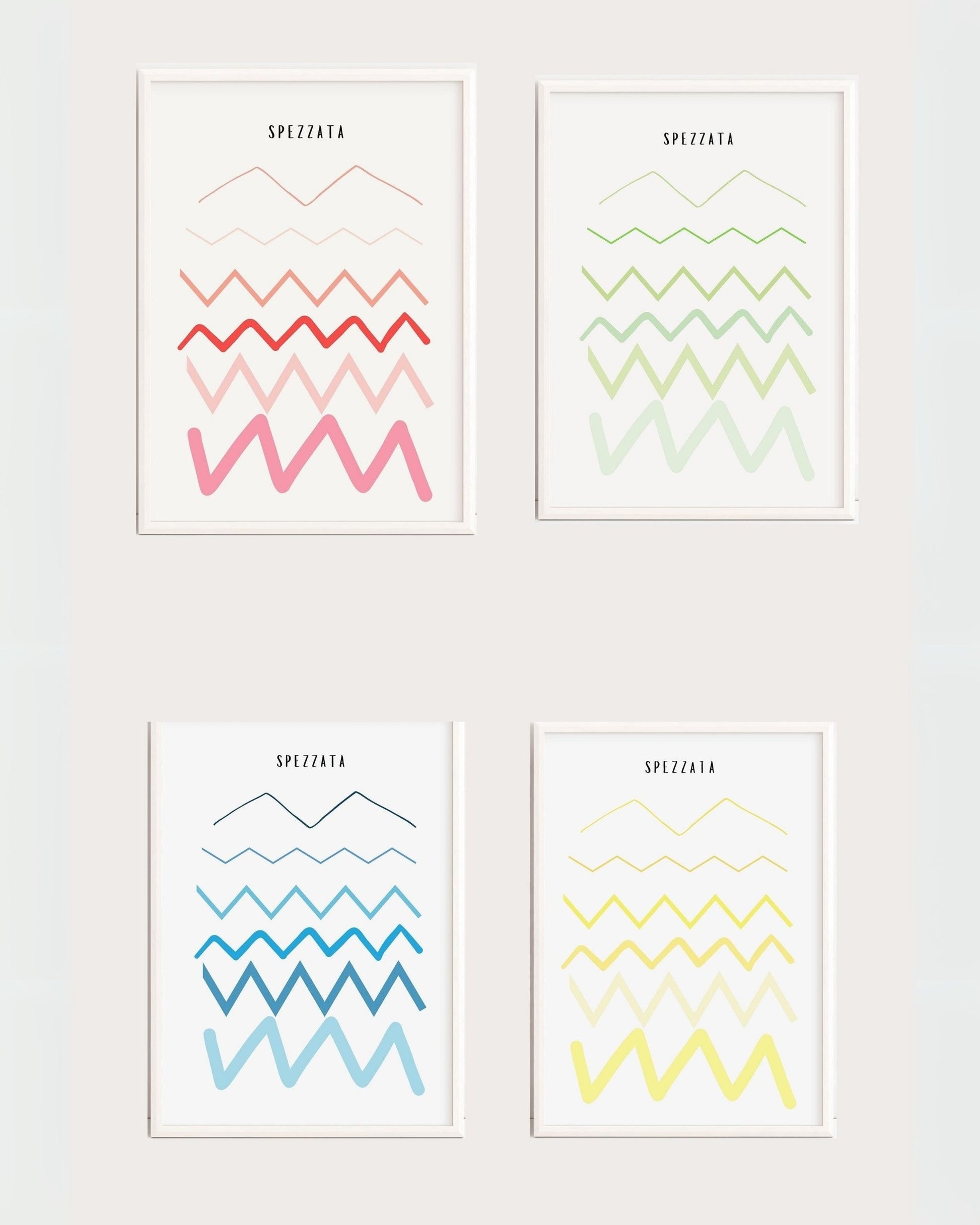 Set di poster educativi con linea spezzata in diversi colori, stampe digitali per pregrafismo e prime abilità di scrittura.
