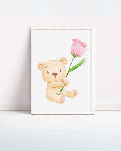 Poster  per bambini da stampare con Orsetto e Rosa (Stampa Digitale)