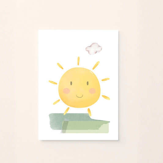 Poster per Bambini  da Stampare con Sole e Prato (Stampa Digitale)