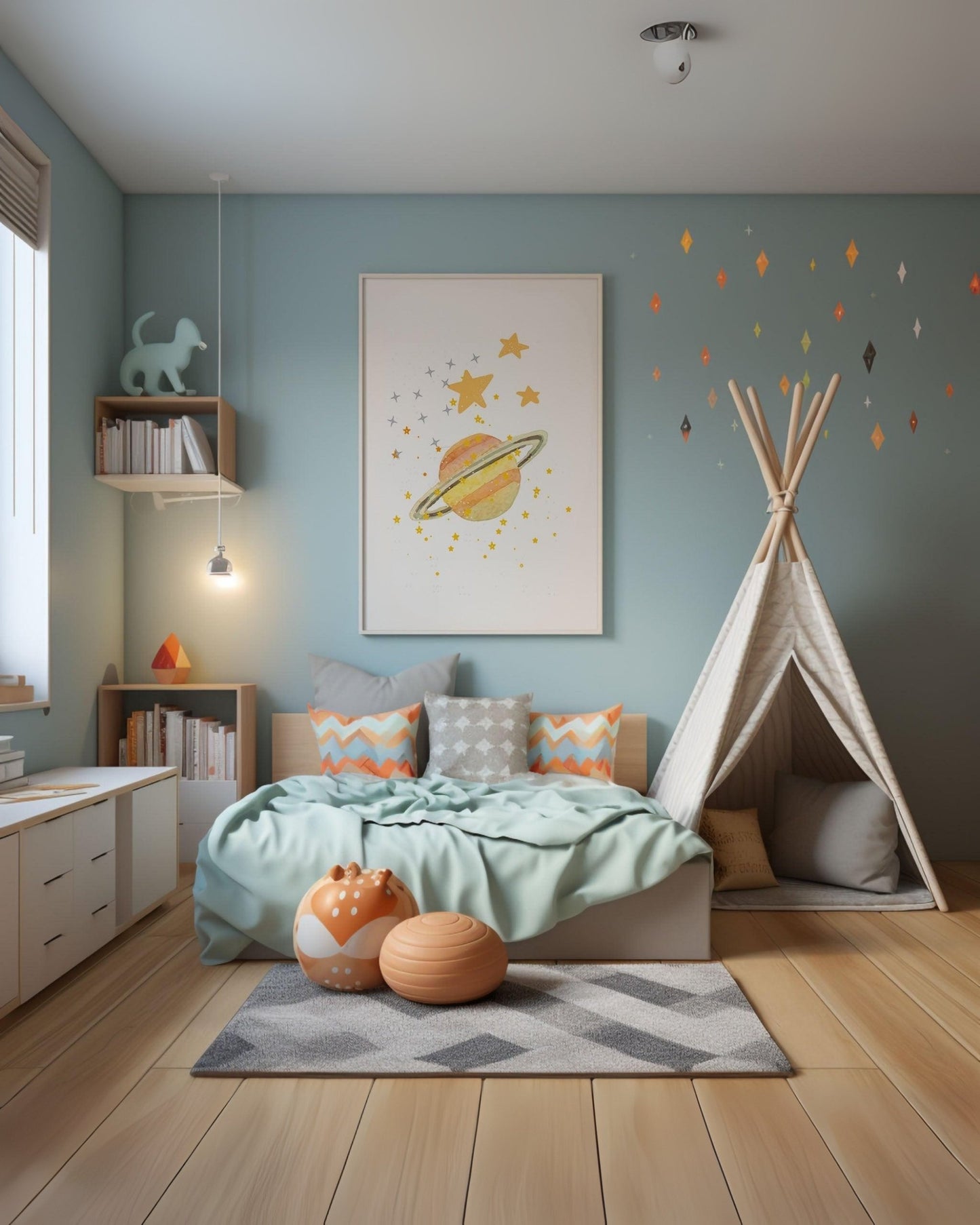 Poster per bambini da stampare – Pianeta Anello con Stelle ( Stampa Digitale )