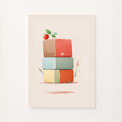 Poster educativo per bambini con poligoni e forme ispirate alla natura su sfondo rosato, ideale per decorare la cameretta e avvicinare i più piccoli al mondo delle geometrie naturali in modo armonioso e colorato.
