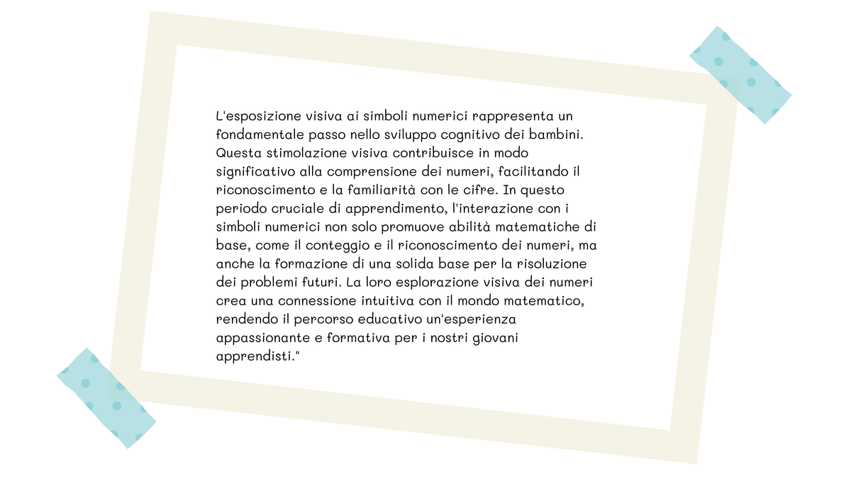 Scheda informativa sul valore educativo dell'associazione tra numeri e quantità nei bambini, con spiegazione della familiarizzazione con il concetto di quantità e i numeri entro il 10.