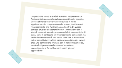 Scheda informativa sul valore educativo dell'associazione tra numeri e quantità nei bambini, con spiegazione della familiarizzazione con il concetto di quantità e i numeri entro il 10.